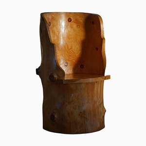 Wabi Wabi Brutalist Pine Carved Wabi Sabi Stump Chair in Solid, Swedish, 1960s
