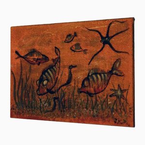 Swimming Fish, 1974, Gemälde auf Textil