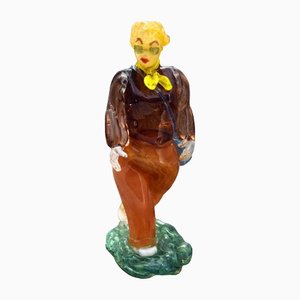 Woman Tourist Figurine in Glass by Miloslav Janků for Železný Brod Glassworks