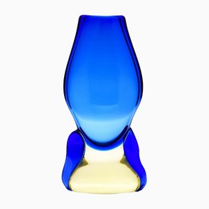 Vase in Blue & Yellow by Miloslav Klinger for Železný Brod Glassworks