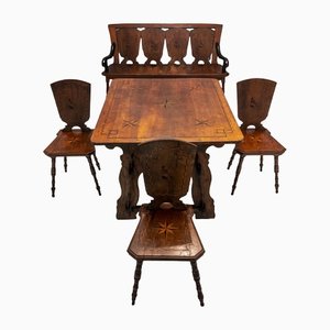 19th Century Dining Room Table & Chairs, Set of 5