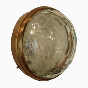 Brass and Crystal Glass Ceiling or Wall Light, Italy, 1960s.