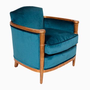 French Art Deco Armchair in Parcel Gilt with Velvet