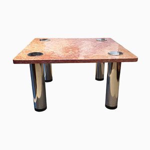 Low Coffee Table with Marble Top and Chromed Steel Legs