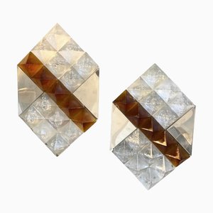 Space Age White and Brown Murano Glass Poliarte Wall Sconces by Albano Poli for Poliarte, 1970s, Set of 2