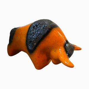 Orange and Black Fat Lava Ceramic Bull by Otto Keramik, 1970s