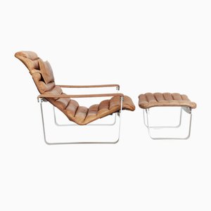 Mid-Centery Pulkka Lounge Chair & Ottoman by Ilmari Lappalainen for Asko, 1960s, Set of 2
