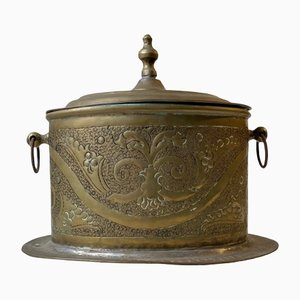 Antike marokkanische Teedose aus Messing, 1900er