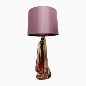 Belgium Dark Red & Clear Crystal Glass Table Lamp from Val Saint Lambert , 1950s