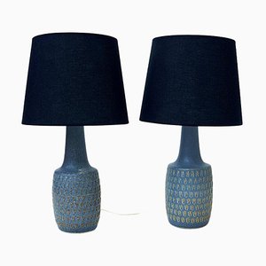 Danish Blue Stoneware Tablet Lamp by Søholm Ceramics, Bornholm, 1970s, Set of 2