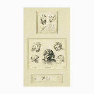 Stefano Della Bella, Study of Faces, Original Etching, 17th-Century