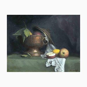 Marco Fariello, Stillleben mit Vase und Obst, Öl auf Leinwand, 2021