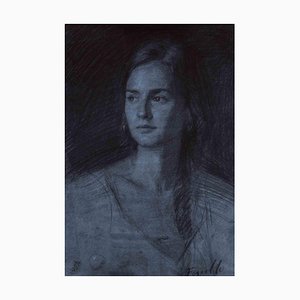Marco Fariello, Retrato de niña, Dibujo original, 2021, Carboncillo en papel