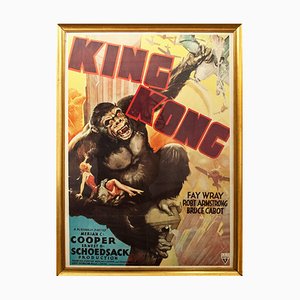 Póster de la película King Kong con marco de madera dorada, años 70