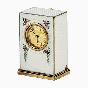 Horloge de Voyage Miniature du 20ème Siècle en Argent et Émail Guilloché