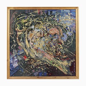 Igor Leontiev, Composition Abstraite Galaxy, 1988, Huile sur Panneau, Encadrée
