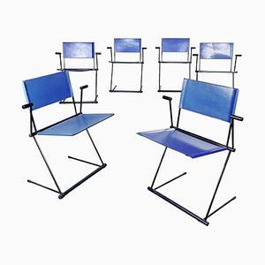 Modern Italian Blue Leather Chairs by Ballerina Herbert Ohl for Matteo Grassi, 1991, Set of 6