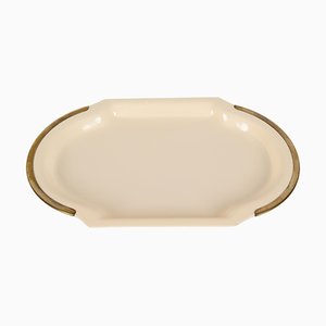 Mid-Century Cream Brass and Acrylic Glass Oval Serving Platter, Italy, 1980s