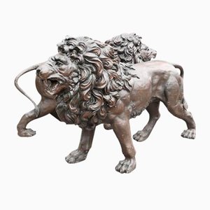 Bronze Lions Monumental Cat Statues, Set of 2