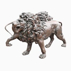 Statuette di leoni in bronzo, set di 2