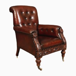 Hand-Dyed Buttoned Leather Library Armchair