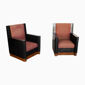 Art Déco Black Lacquered Wooden Torinese School Armchairs,1930s, Set of 2