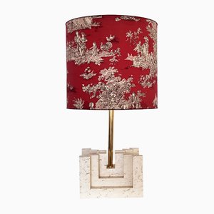 Large Mid-Century Travertine Marble Table Lamp, Italy, 1970s