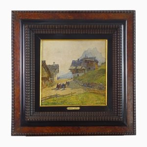Angelo Pavan, Mountain Landscape Painting, 1920s, Oil on Panel, Framed