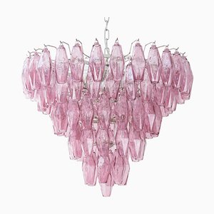 Lámpara de araña vintage de cristal de Murano rosa, Italia