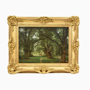 Peinture Paysage avec Forêt, 19ème Siècle, Huile sur Toile, Encadrée