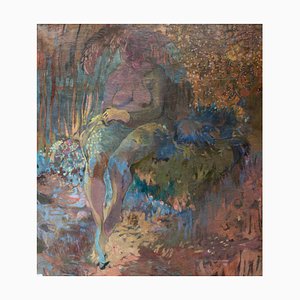 Nudo femminile in un paesaggio surrealista, olio su tela