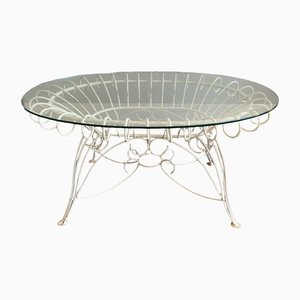 Mid-Century Modern Italian Painted Iron Garden Table with Oval Glass Top, 1960s