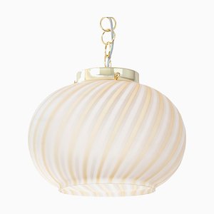 Suspension Light in Satin Glass with White and Amber Stripes, Italy