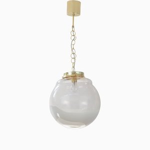 Lámpara colgante con esfera y decoración de vidrio lechoso blanco, Italia