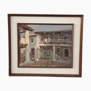 Italian Farmhouse, 1930s, Oil on Canvas, Framed