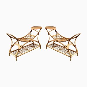 Mid-Century Rattan and Wicker Chairs and Table, Set of 3