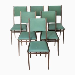 Mid-Century Italian Green Vinyl Dining Chairs, Set of 6