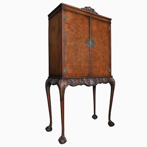 20th Century Queen Anne Revival Walnut Cocktail Cabinet with Fitted Brass Details