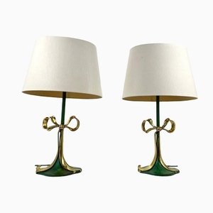Italian Enamelled Bronze Table Lamps from Valenti, 1970s, Set of 2