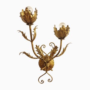 Wrought Iron Gold Leaf Wall Light. France, 1970s