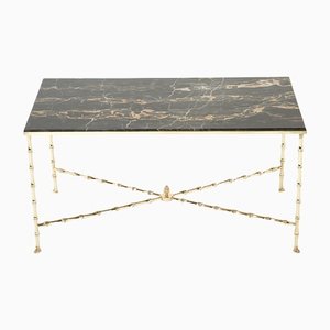 French Bamboo Brass Portor Marble Coffee Table from Maison Jansen, 1960s