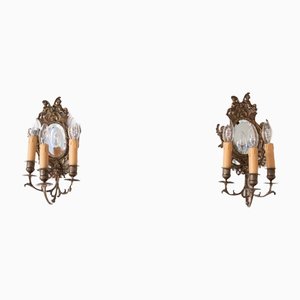 Antique French Wall Lights with Mirror, 19th Century, Set of 2