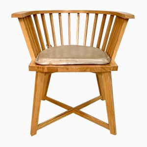 Italian Oak Model Gray 24 Armchair with Leather Cushion by Paola Navone for Gervasoni, 1990s