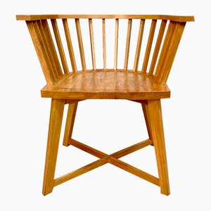 Fauteuil Modèle 24 en Chêne Gris avec Coussin en Cuir par Paola Navone pour Gervasoni, Italie, 1990s