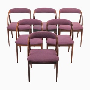 Teak and Purple Dining Chairs, Denmark 1960s, Set of 6