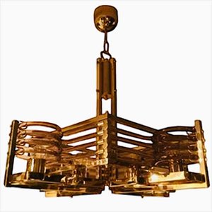 Lámpara de araña de oro de 24 kt de Gaetano Sciolari, años 80