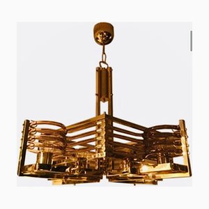 Lámpara de araña de oro de 24 kt de Gaetano Sciolari, años 80