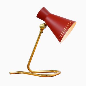 Rote und Messing Diabolo Tischlampe von Asea, 1950er