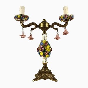 Lámpara de mesa vintage floral de porcelana, años 80