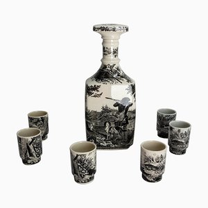 Tazas de licor alemanas de porcelana pintada y jarra de Villeroy & Boch